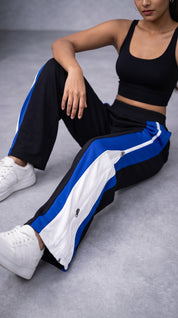 Side Zip Track Pants – Relaxed Fit | Black with Blue Panel