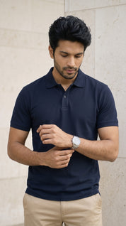Navy Blue Relaxed Fit Polo Tee