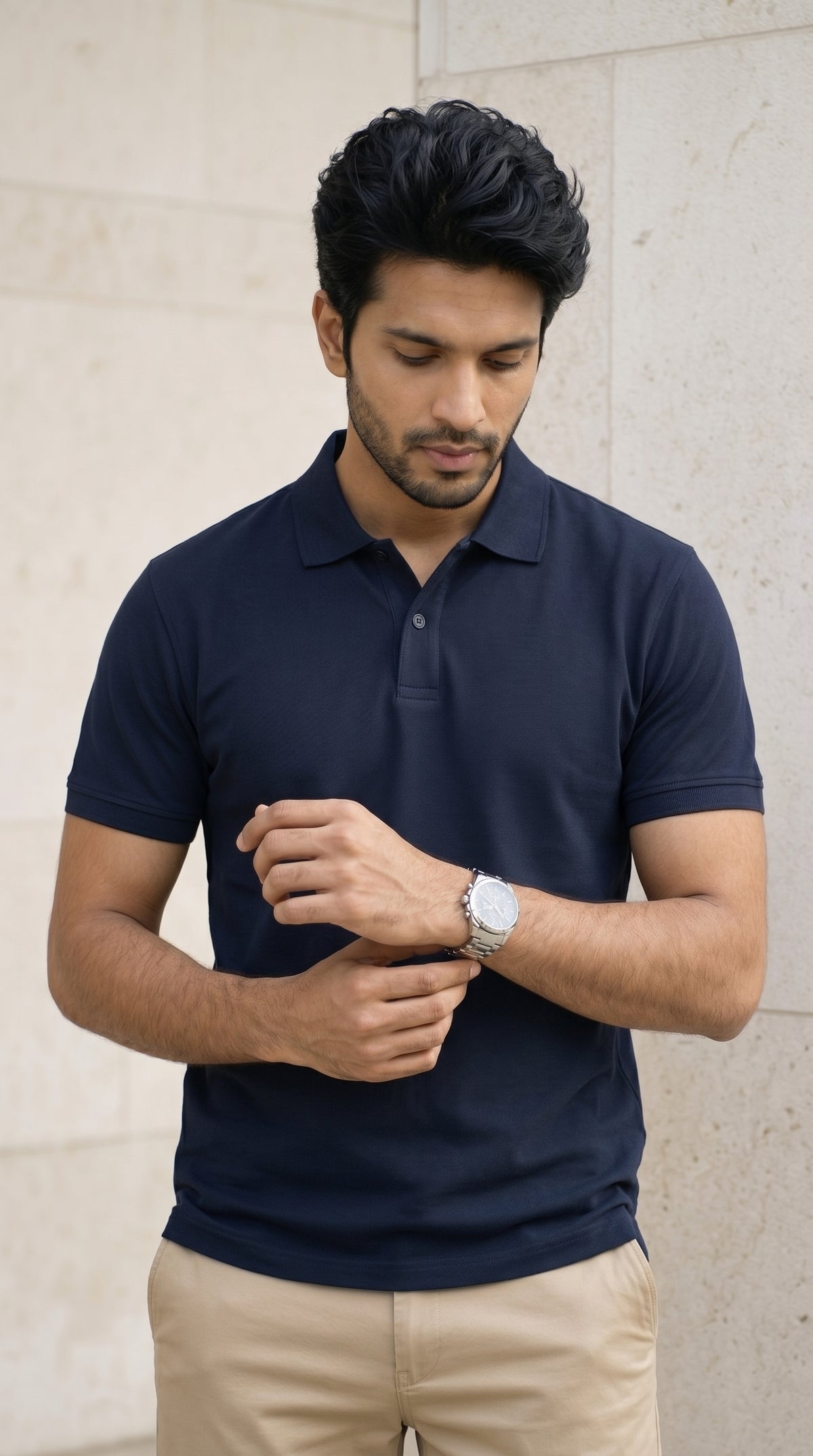 Navy Blue Relaxed Fit Polo Tee-4