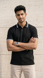 Monochrome Edge Black Polo T-Shirt