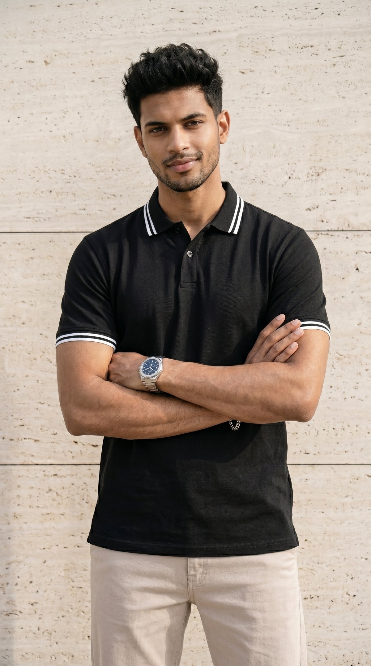 Monochrome Edge Black Polo T-Shirt-9