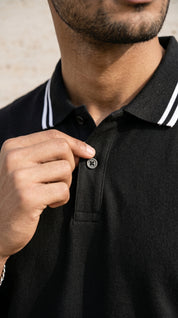 Monochrome Edge Black Polo T-Shirt