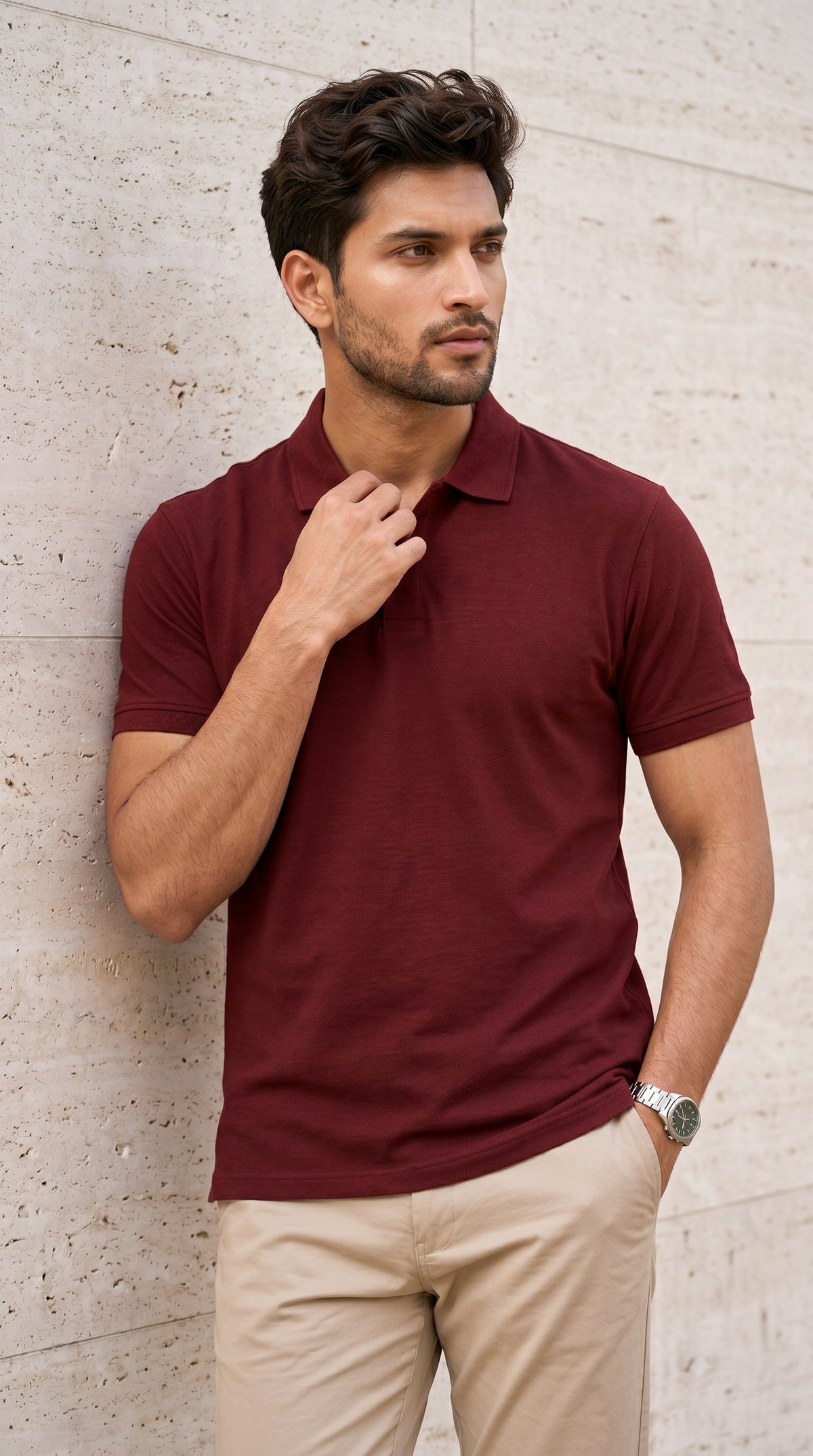 Maroon Relaxed Fit Polo Tee-4