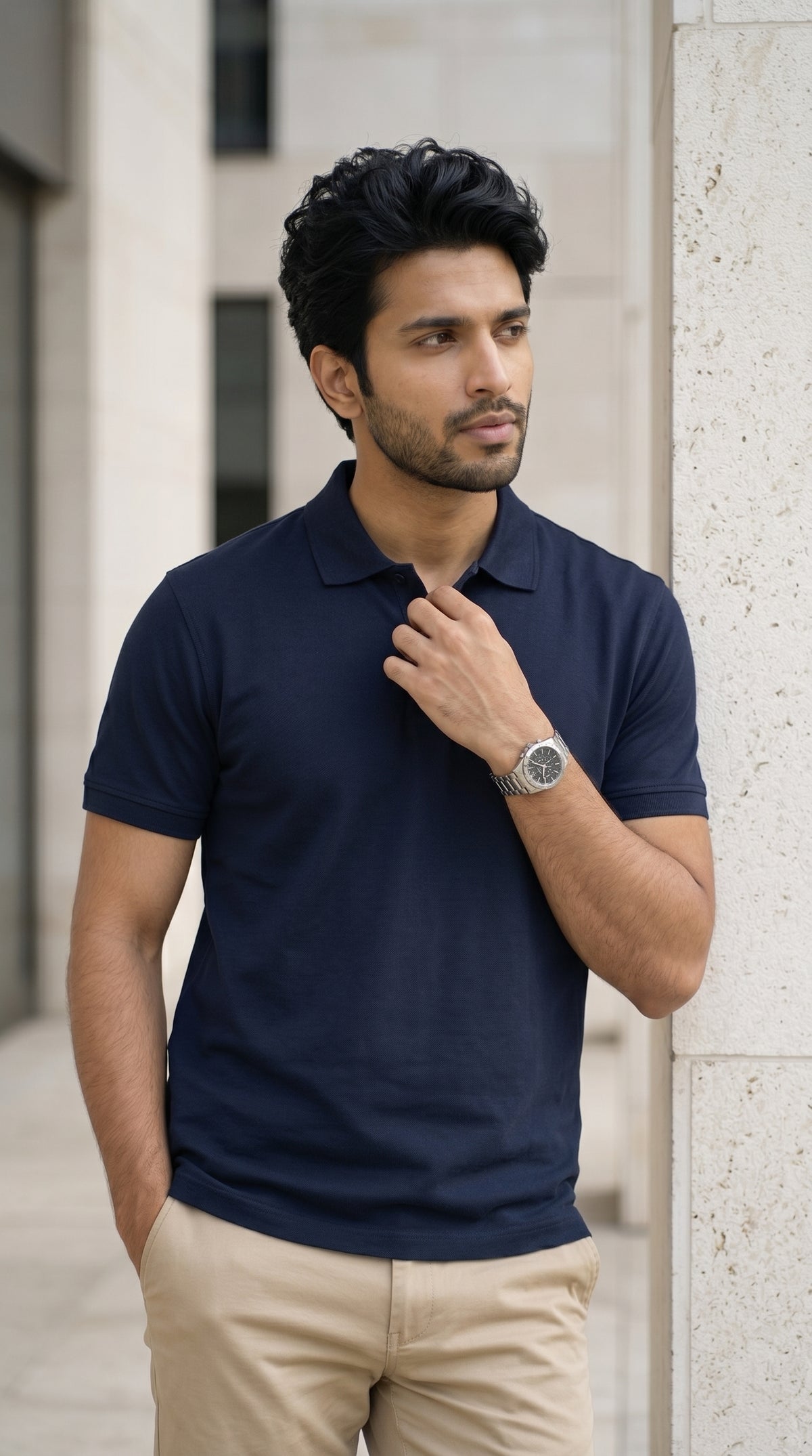 Navy Blue Relaxed Fit Polo Tee-5