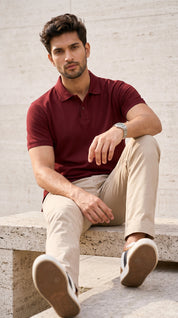 Maroon Relaxed Fit Polo Tee