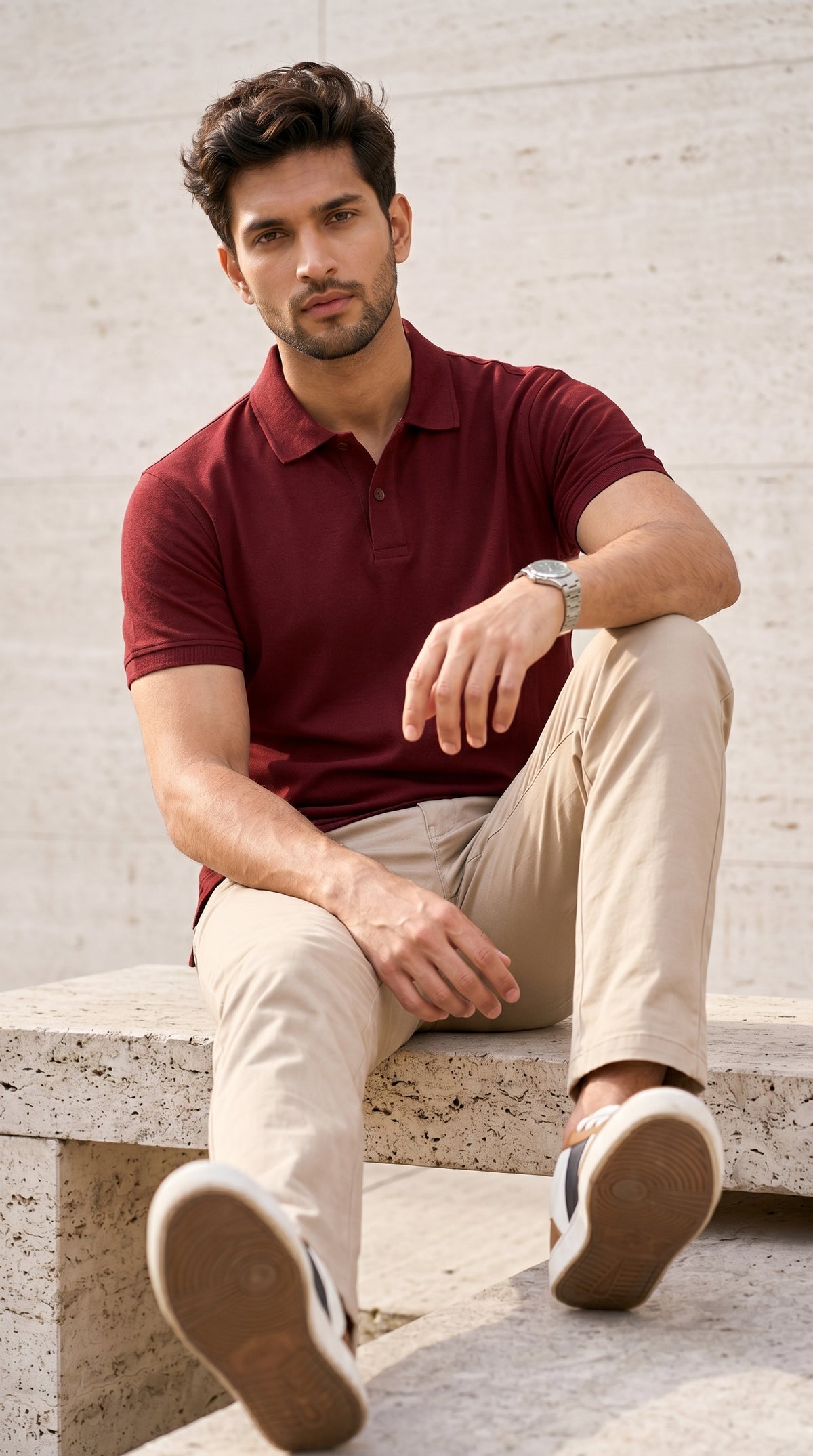 Maroon Relaxed Fit Polo Tee-5