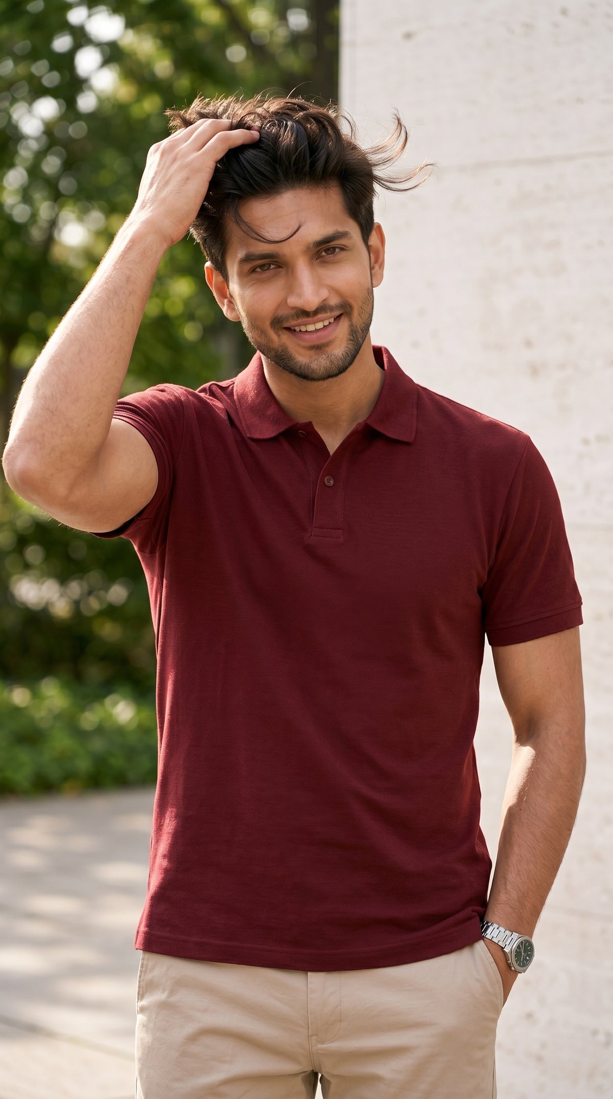 Maroon Relaxed Fit Polo Tee