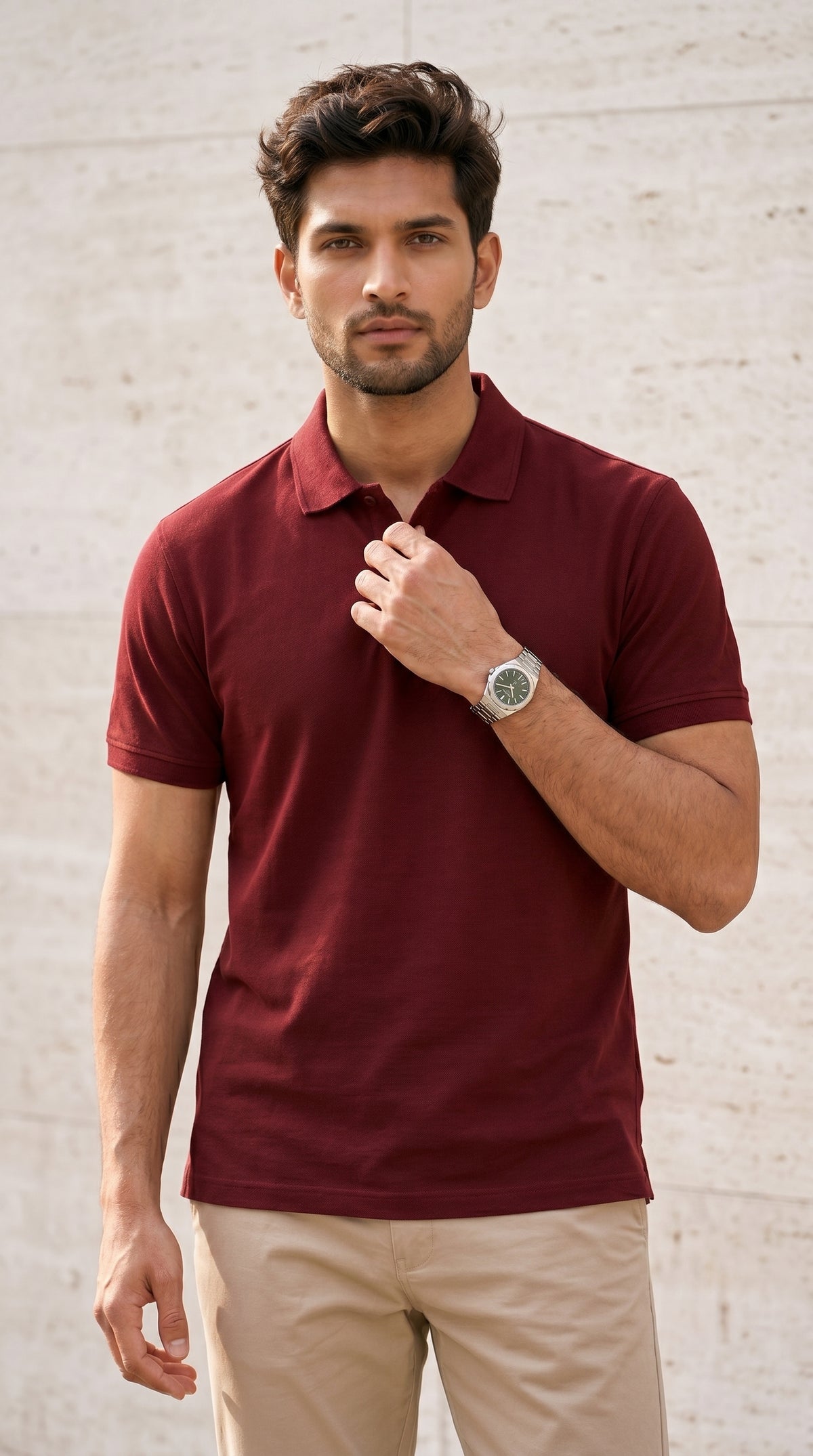 Maroon Relaxed Fit Polo Tee-7