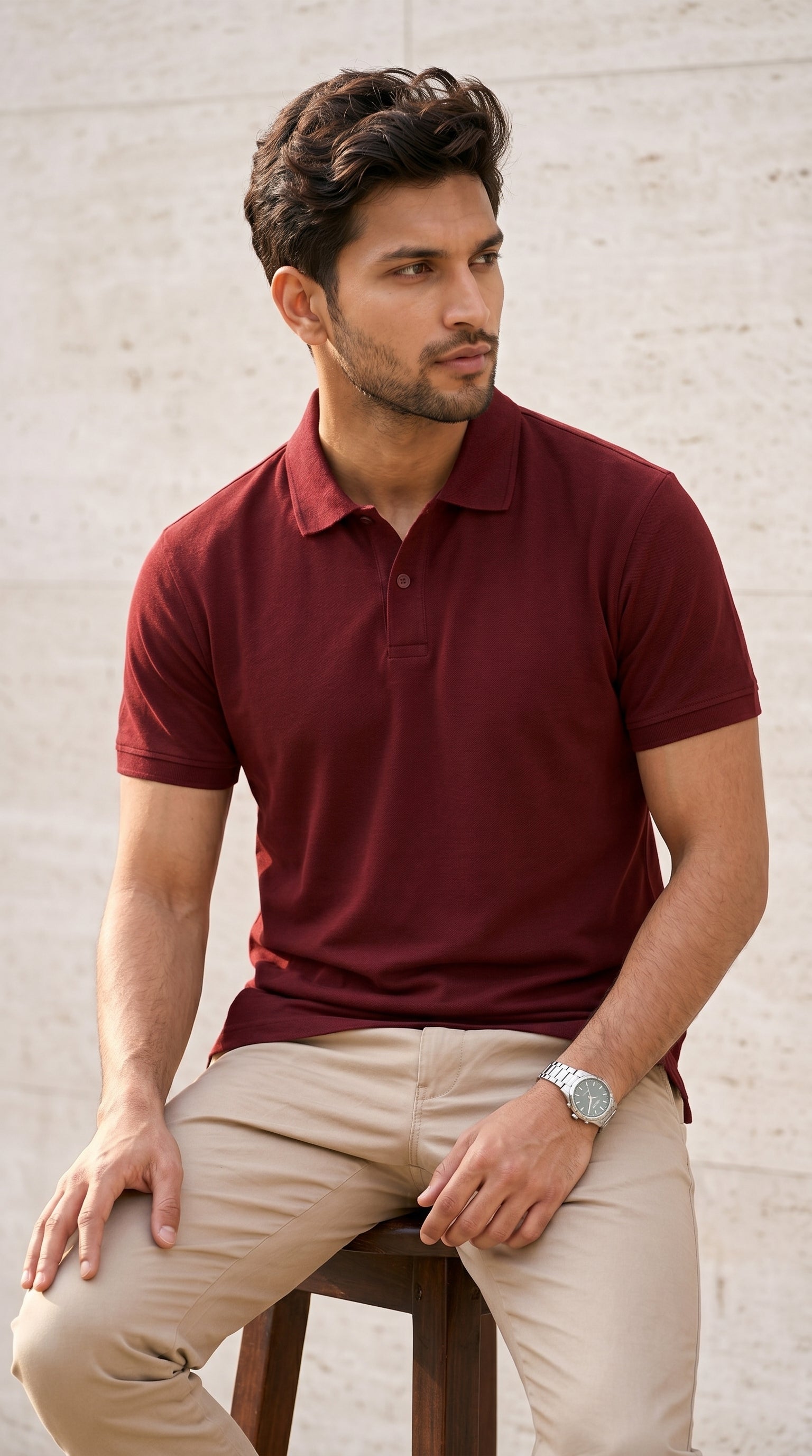 Maroon Relaxed Fit Polo Tee
