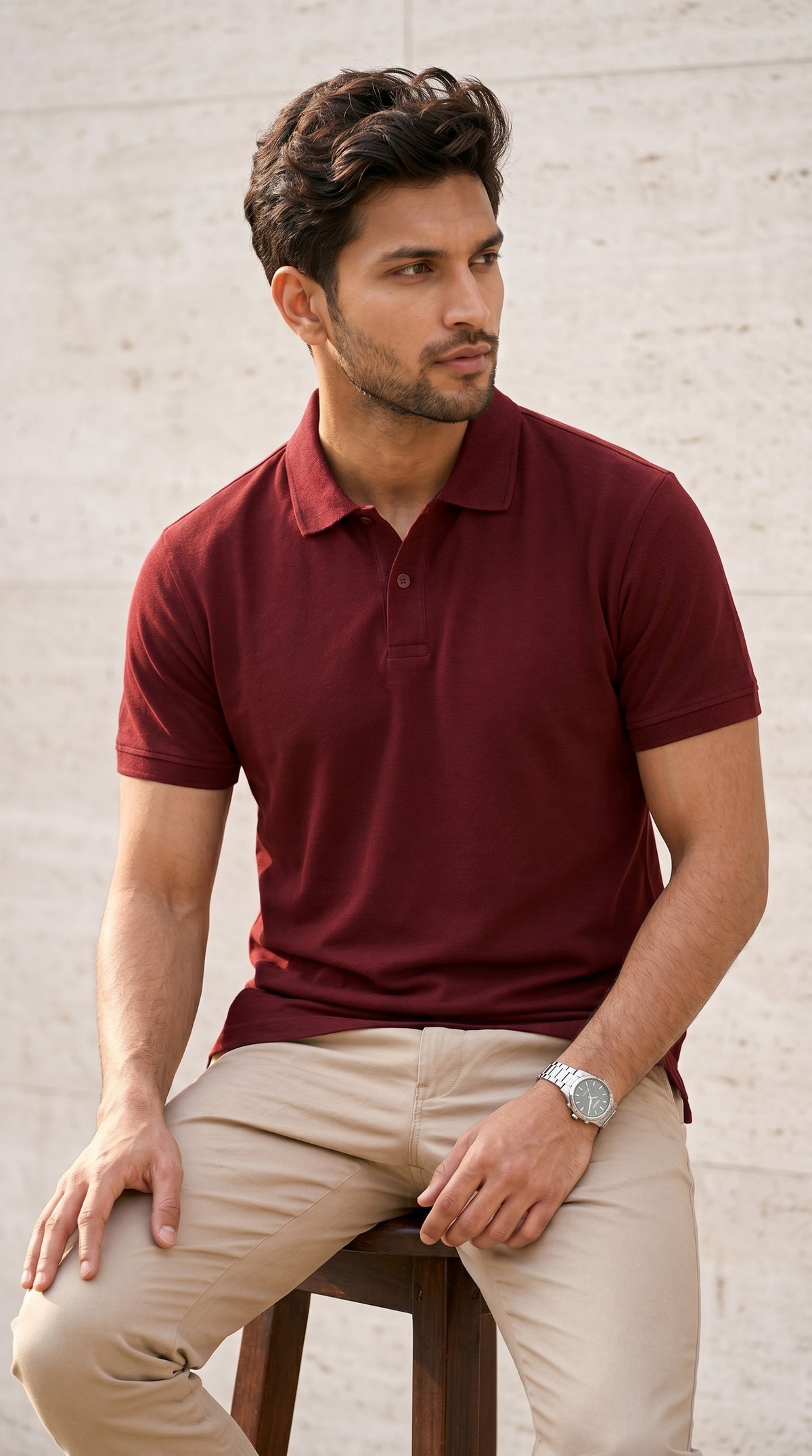 Maroon Relaxed Fit Polo Tee-3
