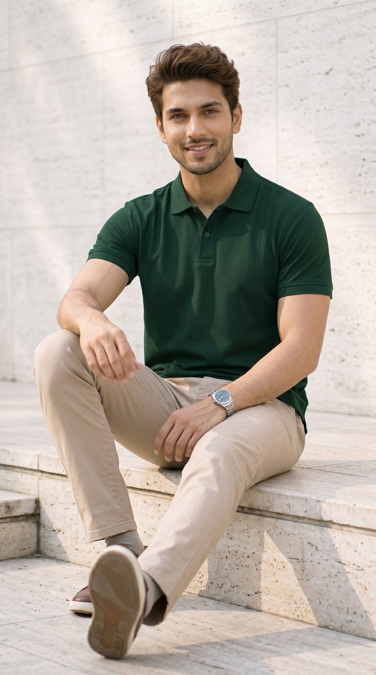 Bottle Green Relaxed Fit Polo Tee-3