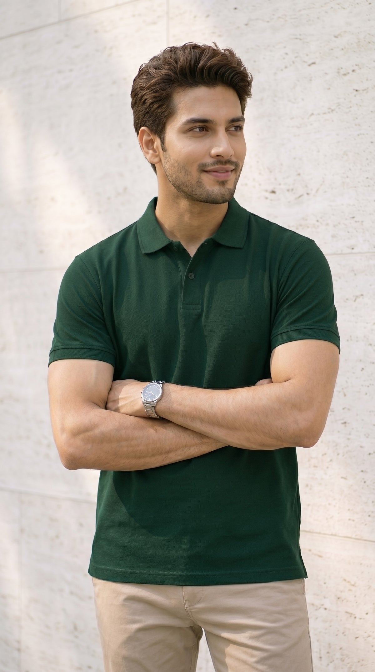 Bottle Green Relaxed Fit Polo Tee-4
