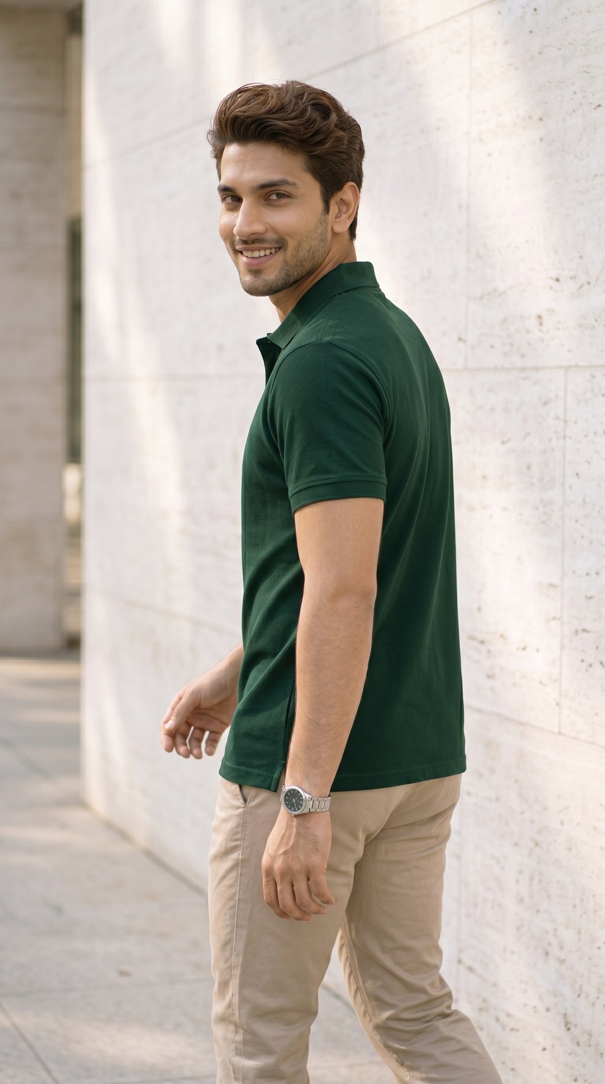 Bottle Green Relaxed Fit Polo Tee-5