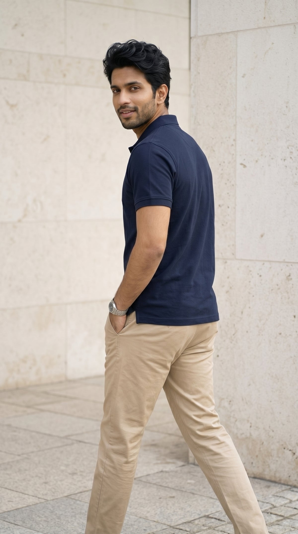 Navy Blue Relaxed Fit Polo Tee-7
