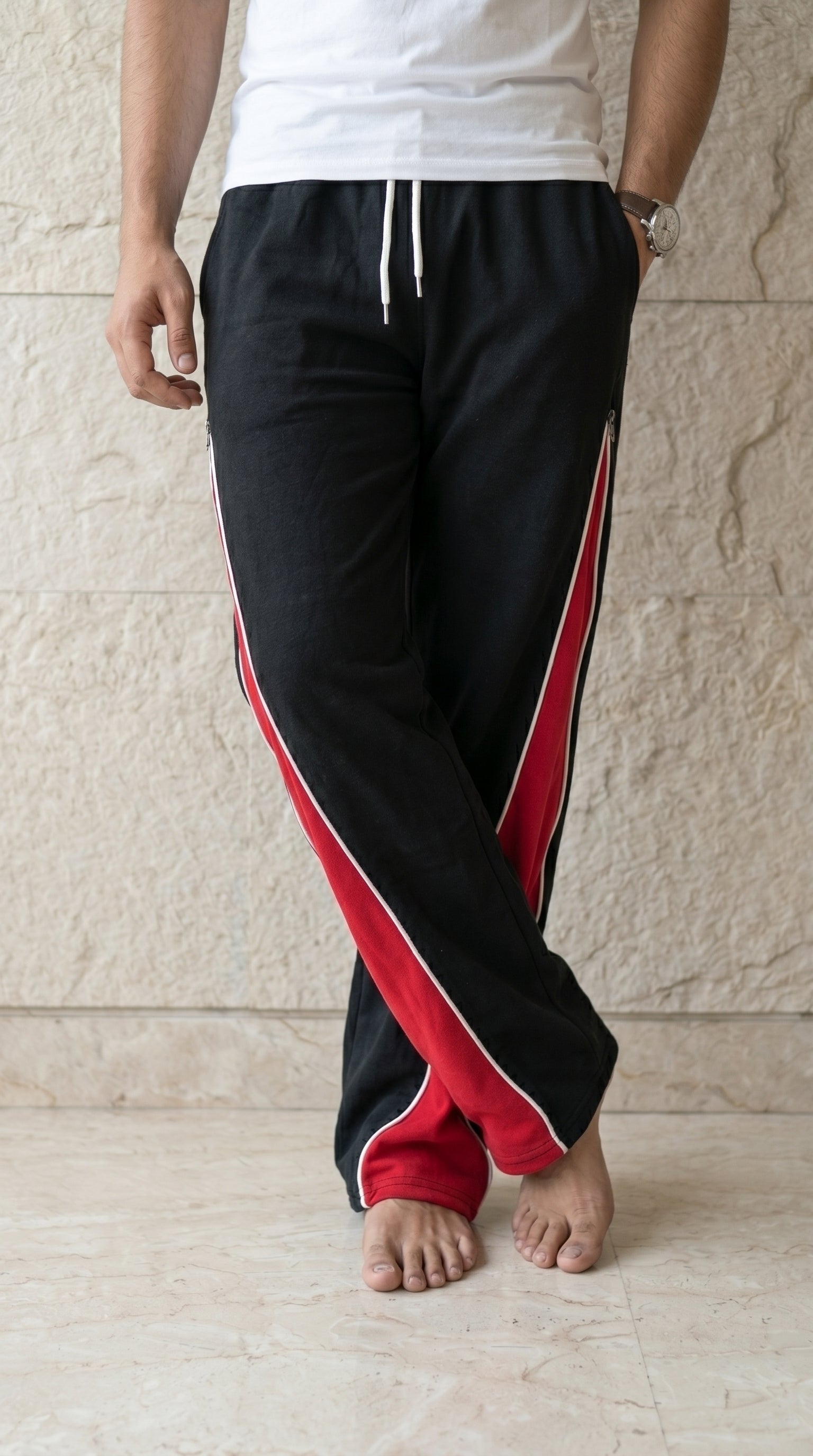 ZipSwitch Track Pants – Black with Red Panel