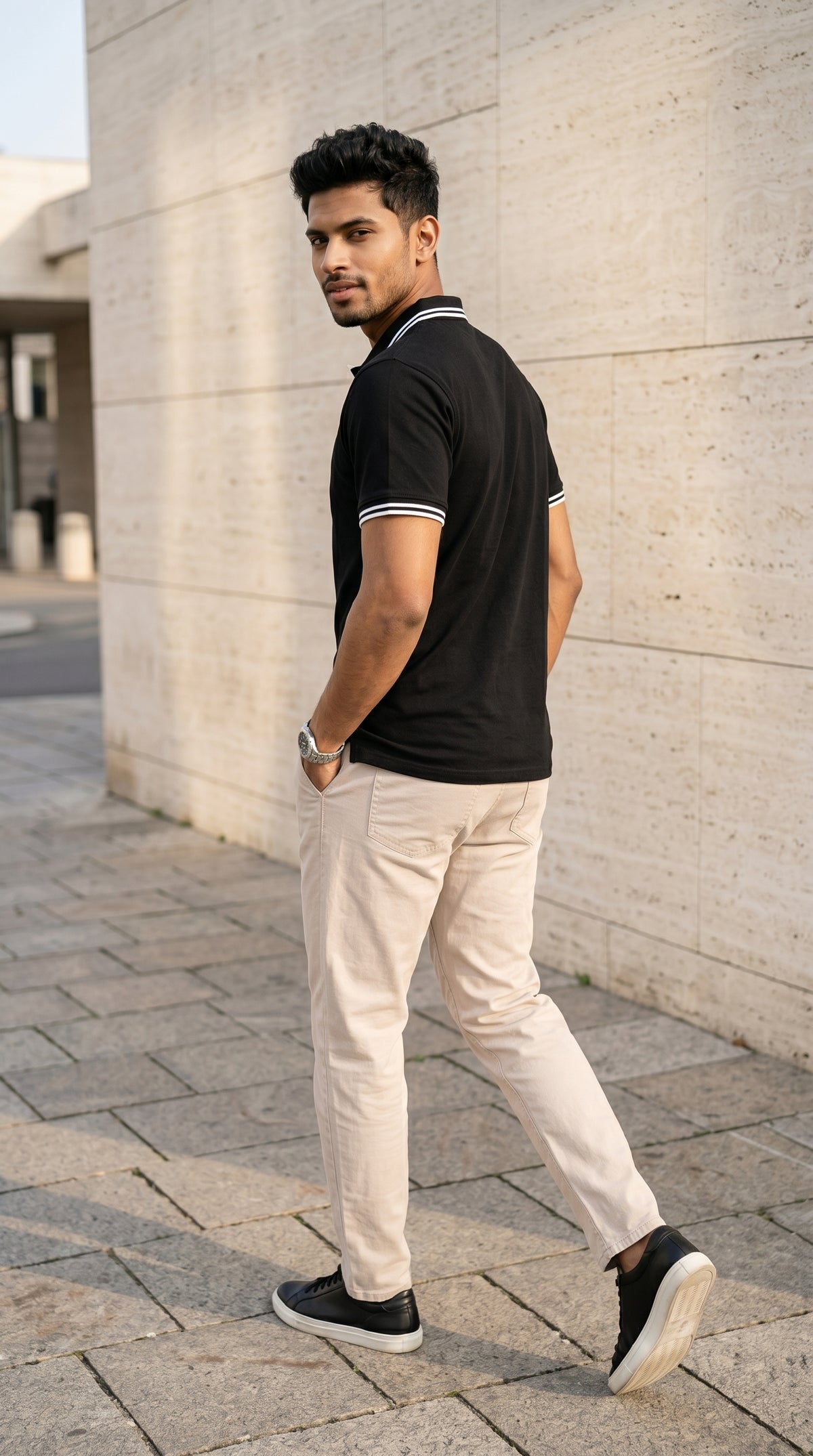 Monochrome Edge Black Polo T-Shirt-7