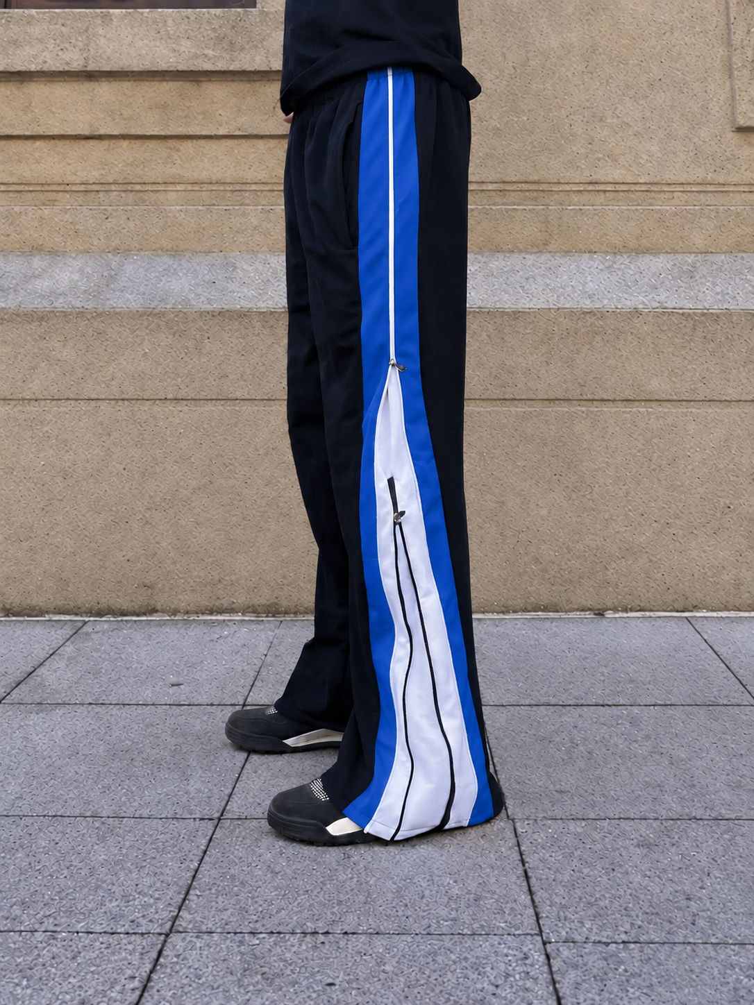 Velocity Blue Zip Panel Track Pants – Black with Blue/White Panel-4