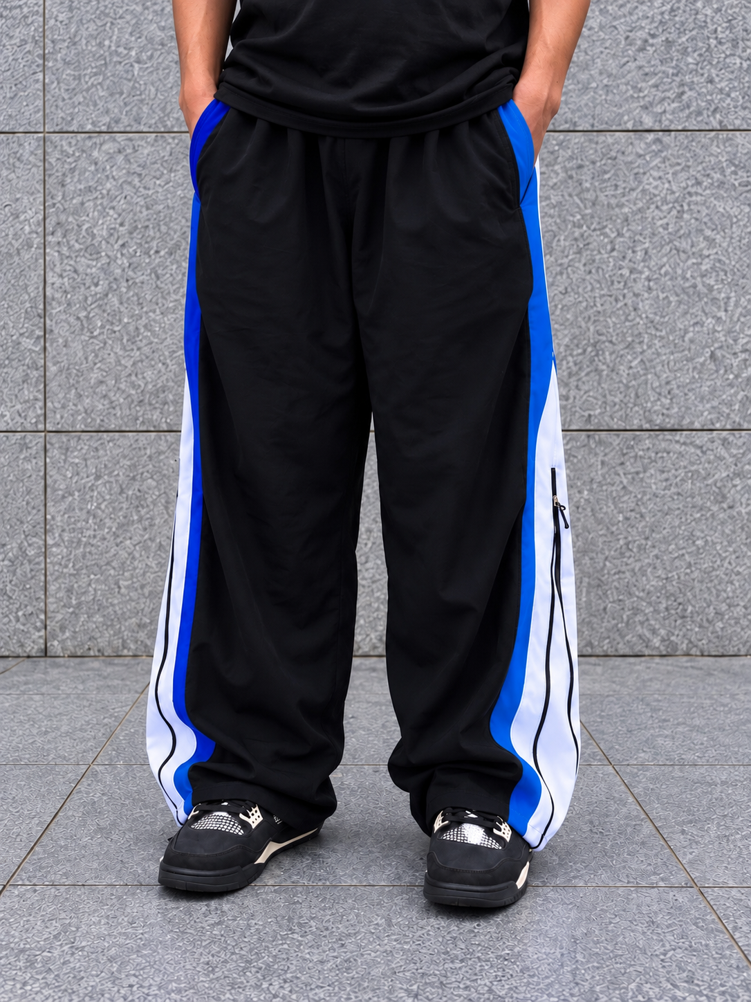 Velocity Blue Zip Panel Track Pants – Black with Blue/White Panel-5