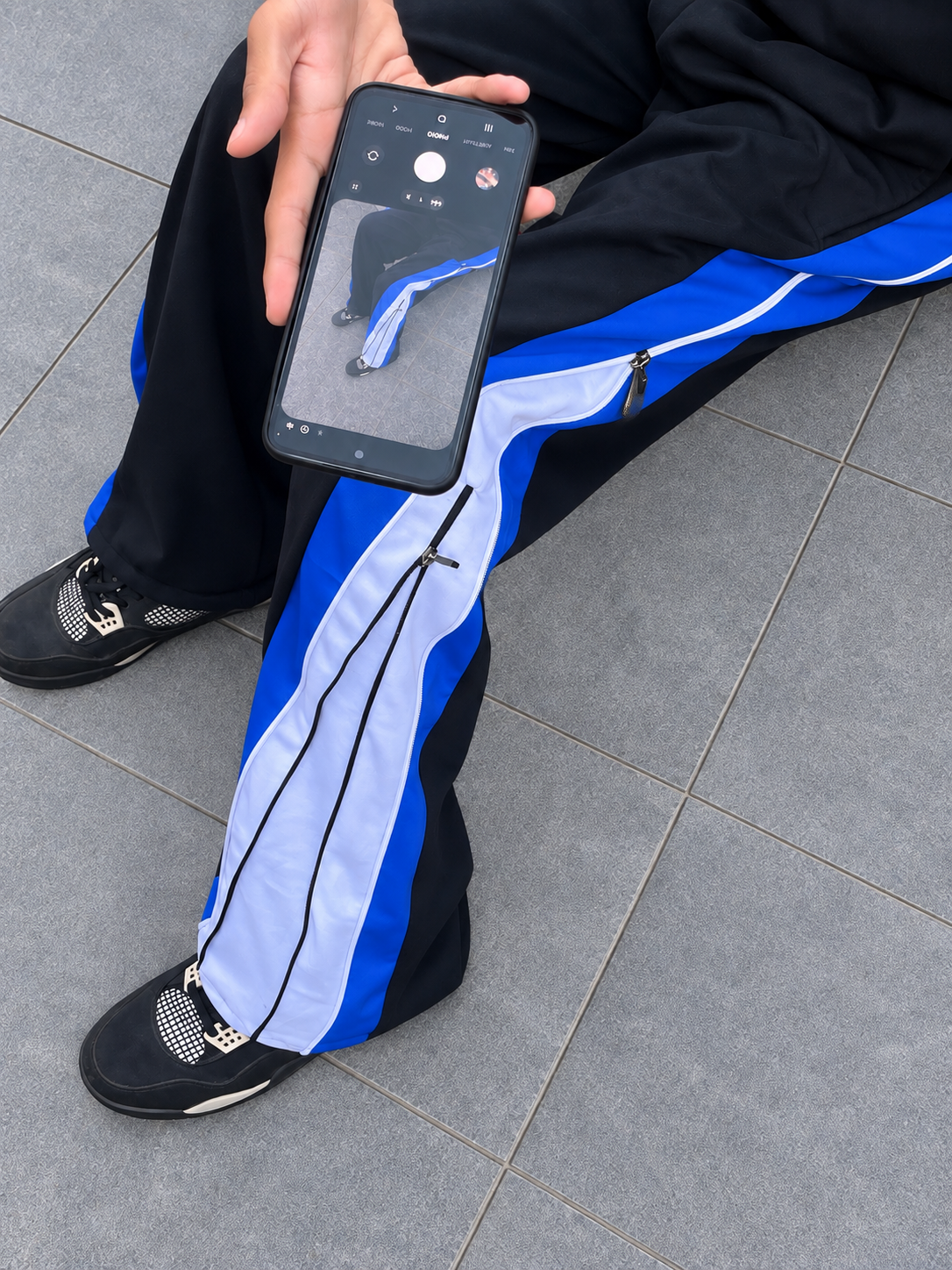 Velocity Blue Zip Panel Track Pants – Black with Blue/White Panel