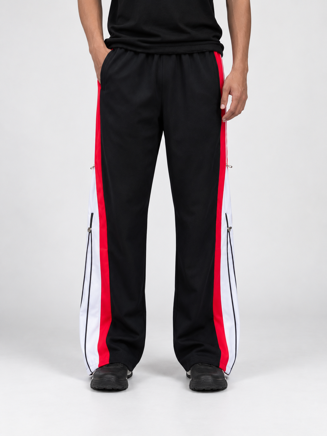 Crimson Split Zip Track Pants – Black with Red/White Panel-6