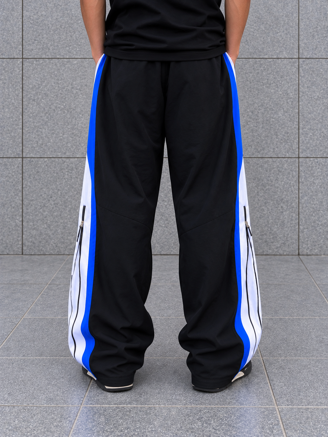 Velocity Blue Zip Panel Track Pants – Black with Blue/White Panel-14