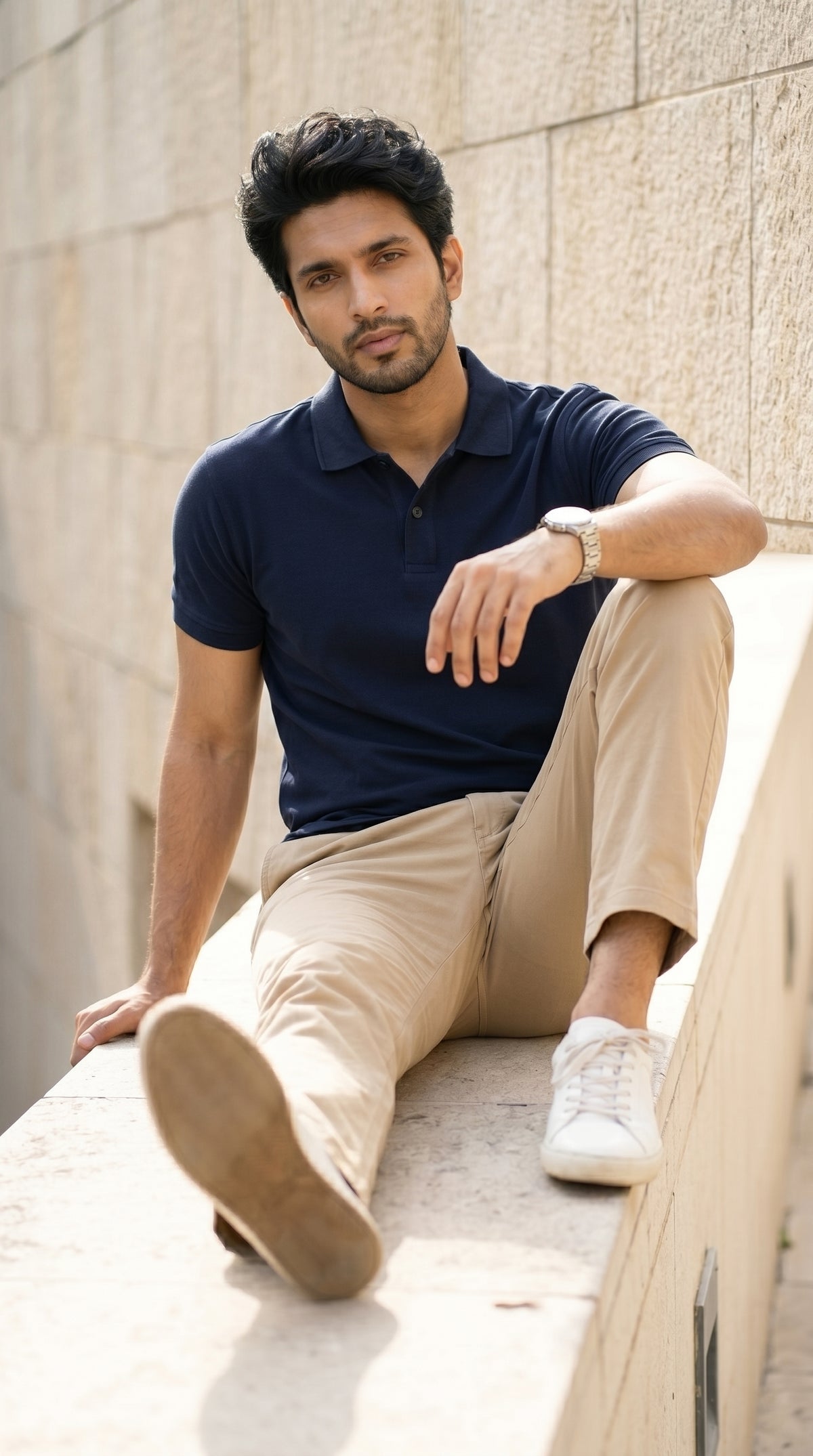 Navy Blue Relaxed Fit Polo Tee-8