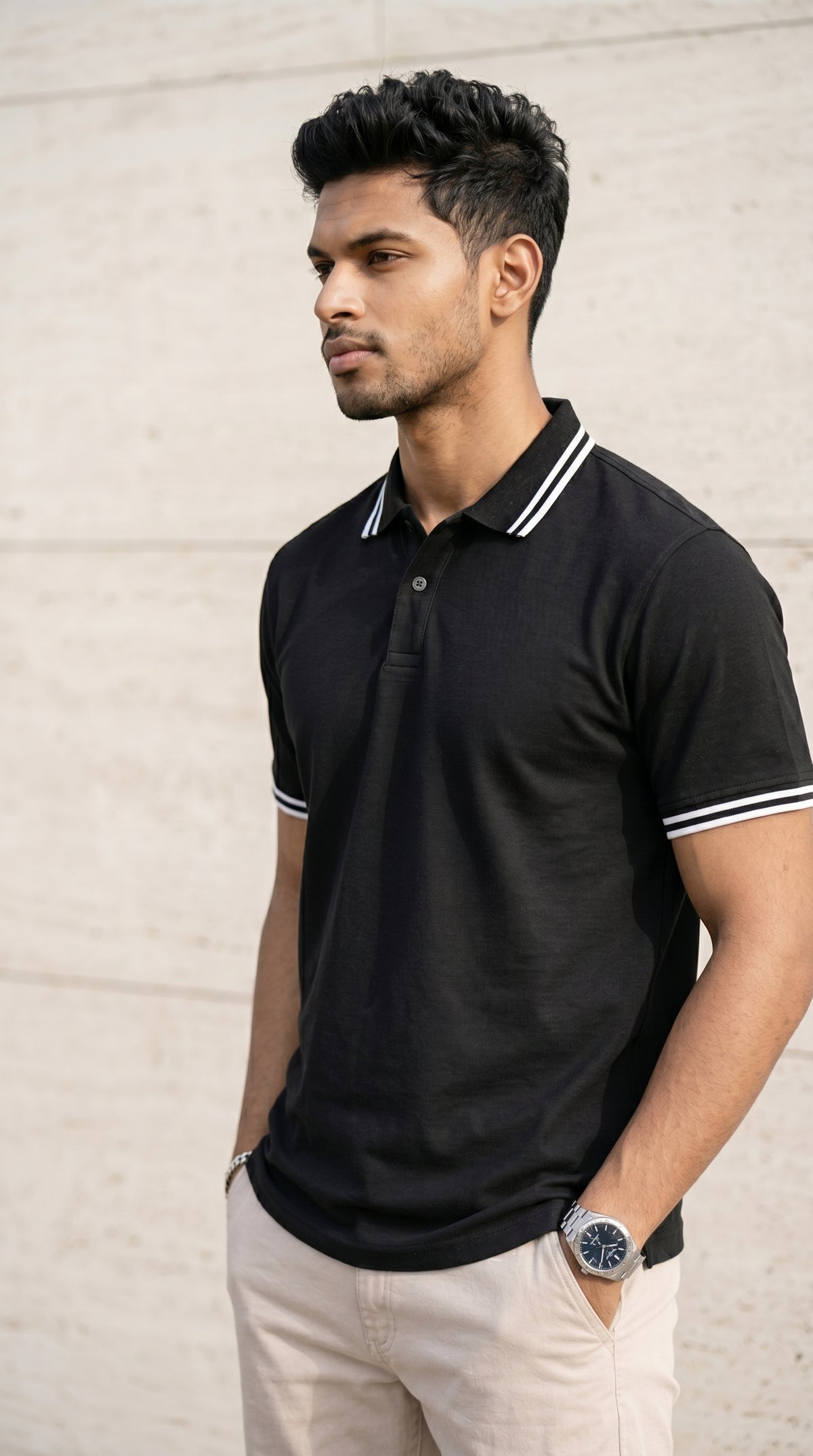 Monochrome Edge Black Polo T-Shirt-5