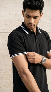 Monochrome Edge Black Polo T-Shirt