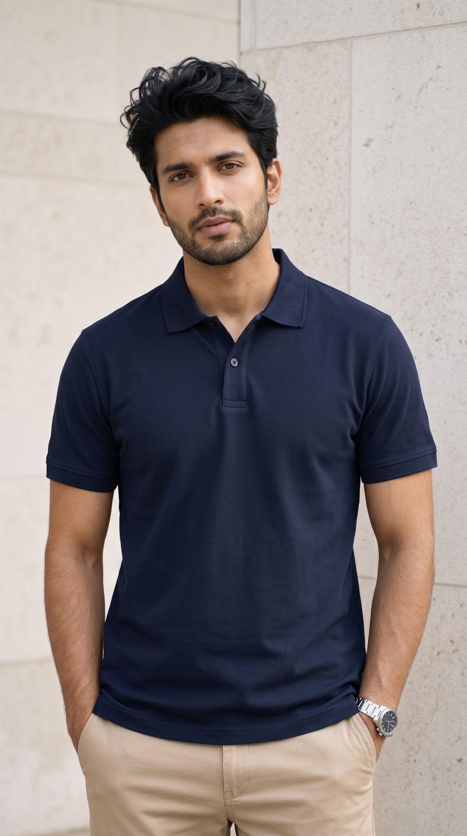 Navy Blue Relaxed Fit Polo Tee