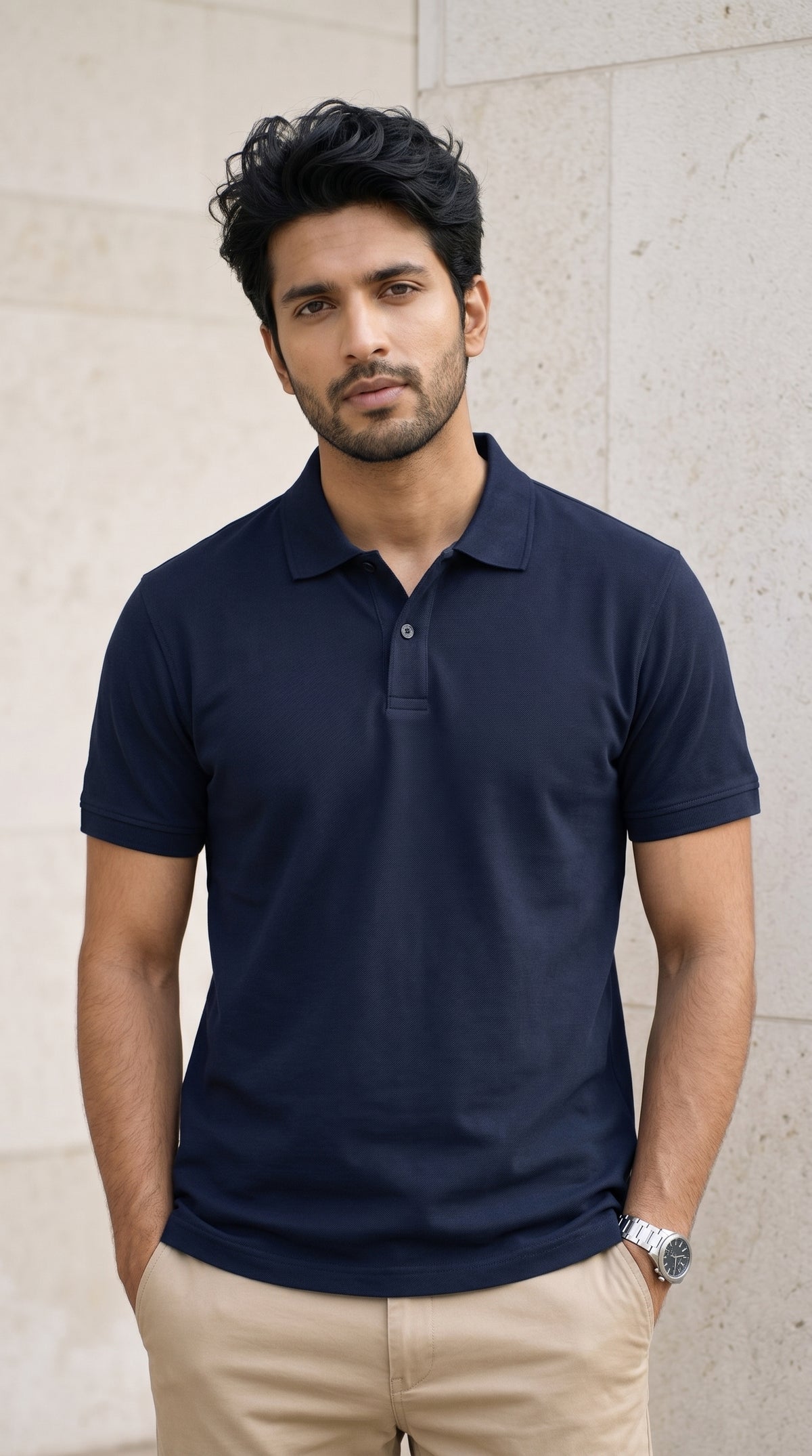 Navy Blue Relaxed Fit Polo Tee