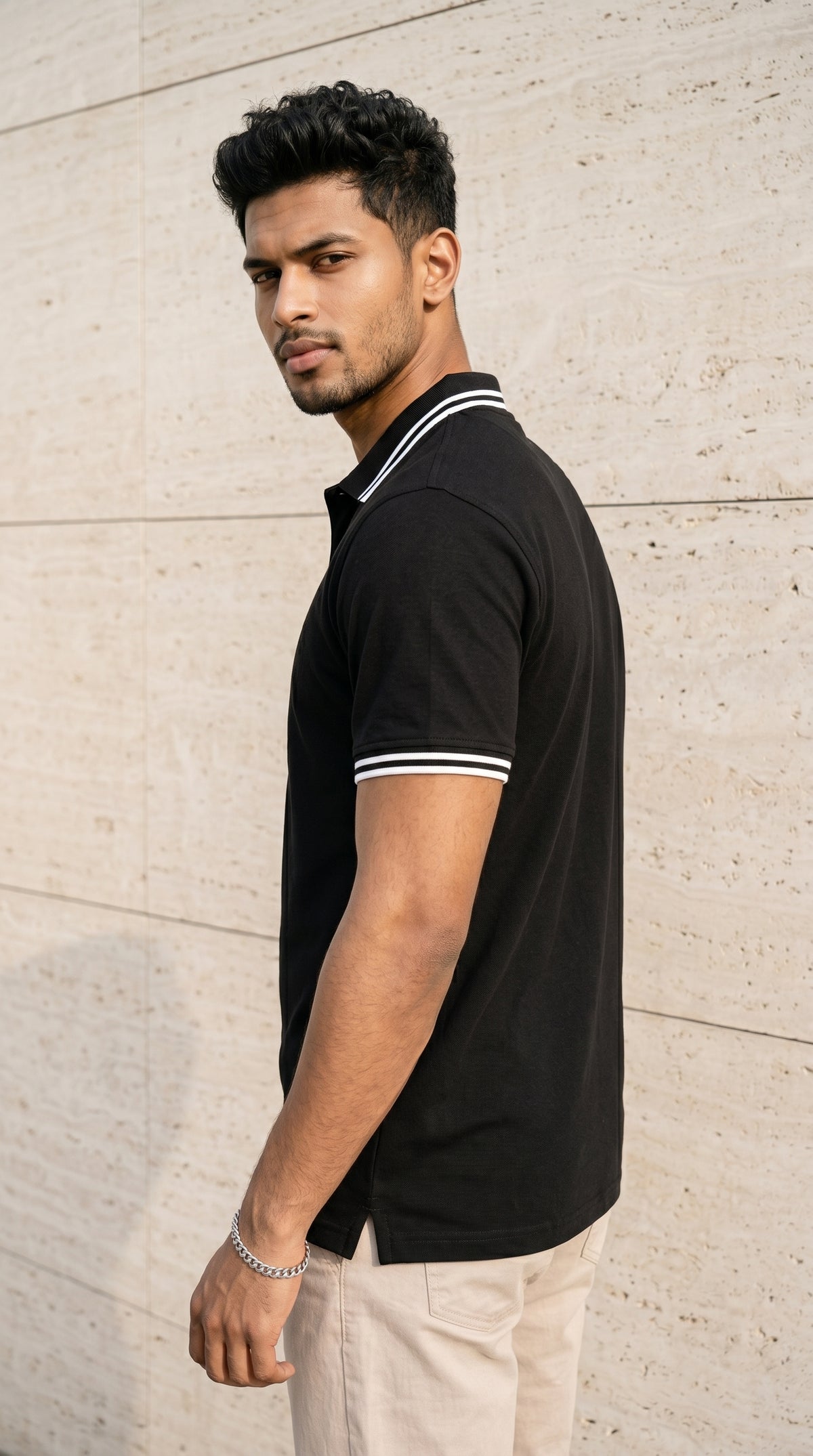 Monochrome Edge Black Polo T-Shirt-3