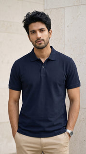 Navy Blue Relaxed Fit Polo Tee
