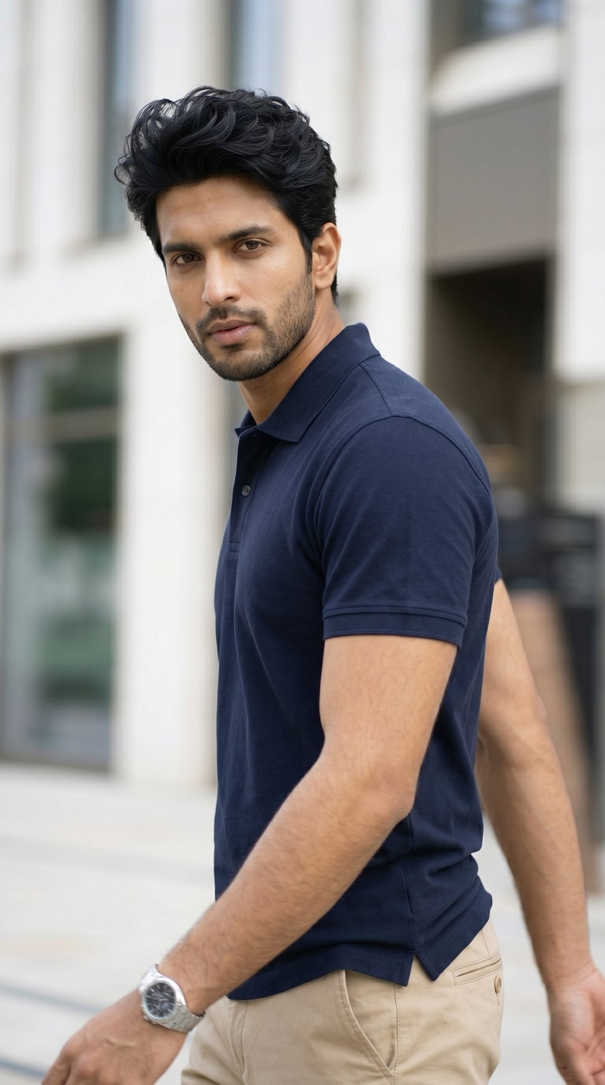 Navy Blue Relaxed Fit Polo Tee-10