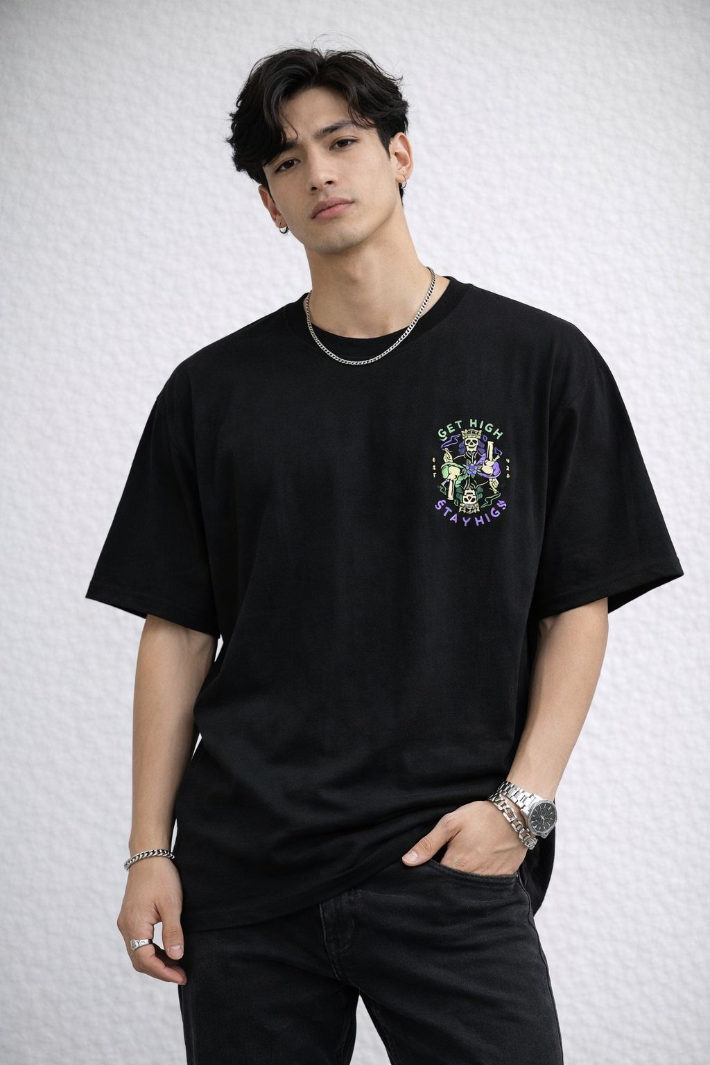 Unisex Black Oversized Graphic T-Shirt – Get High Stay High