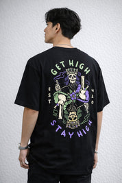 Unisex Black Oversized Graphic T-Shirt – Get High Stay High