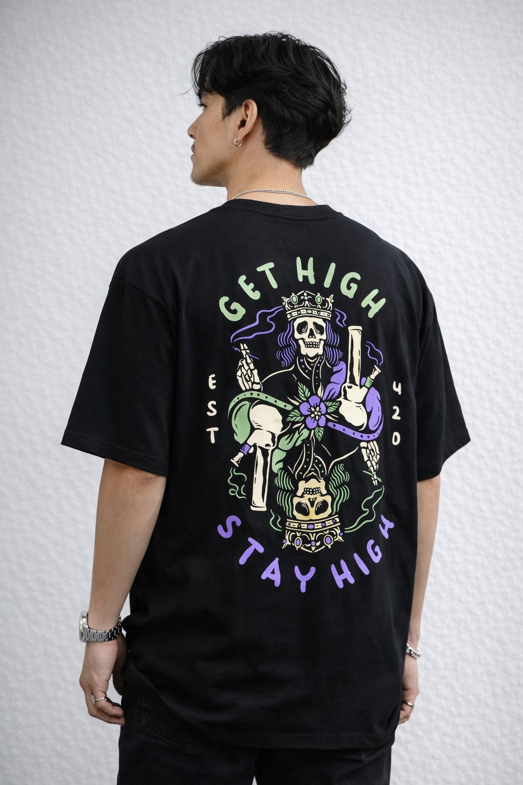 Unisex Black Oversized Graphic T-Shirt – Get High Stay High