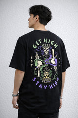 Unisex Black Oversized Graphic T-Shirt – Get High Stay High