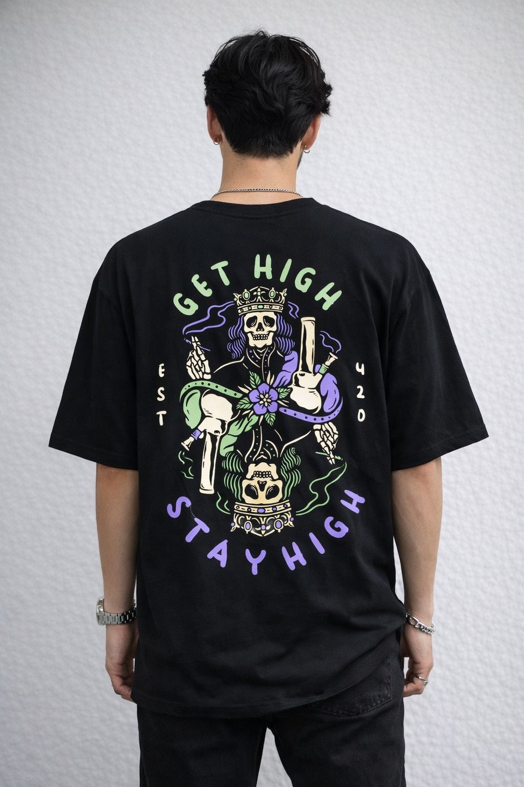 Unisex Black Oversized Graphic T-Shirt – Get High Stay High-3
