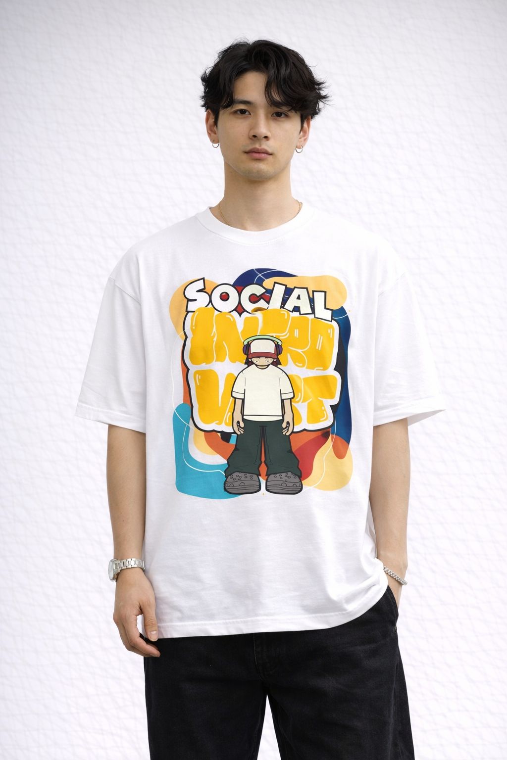 Unisex White Oversized Social Introvert Graphic T-Shirt