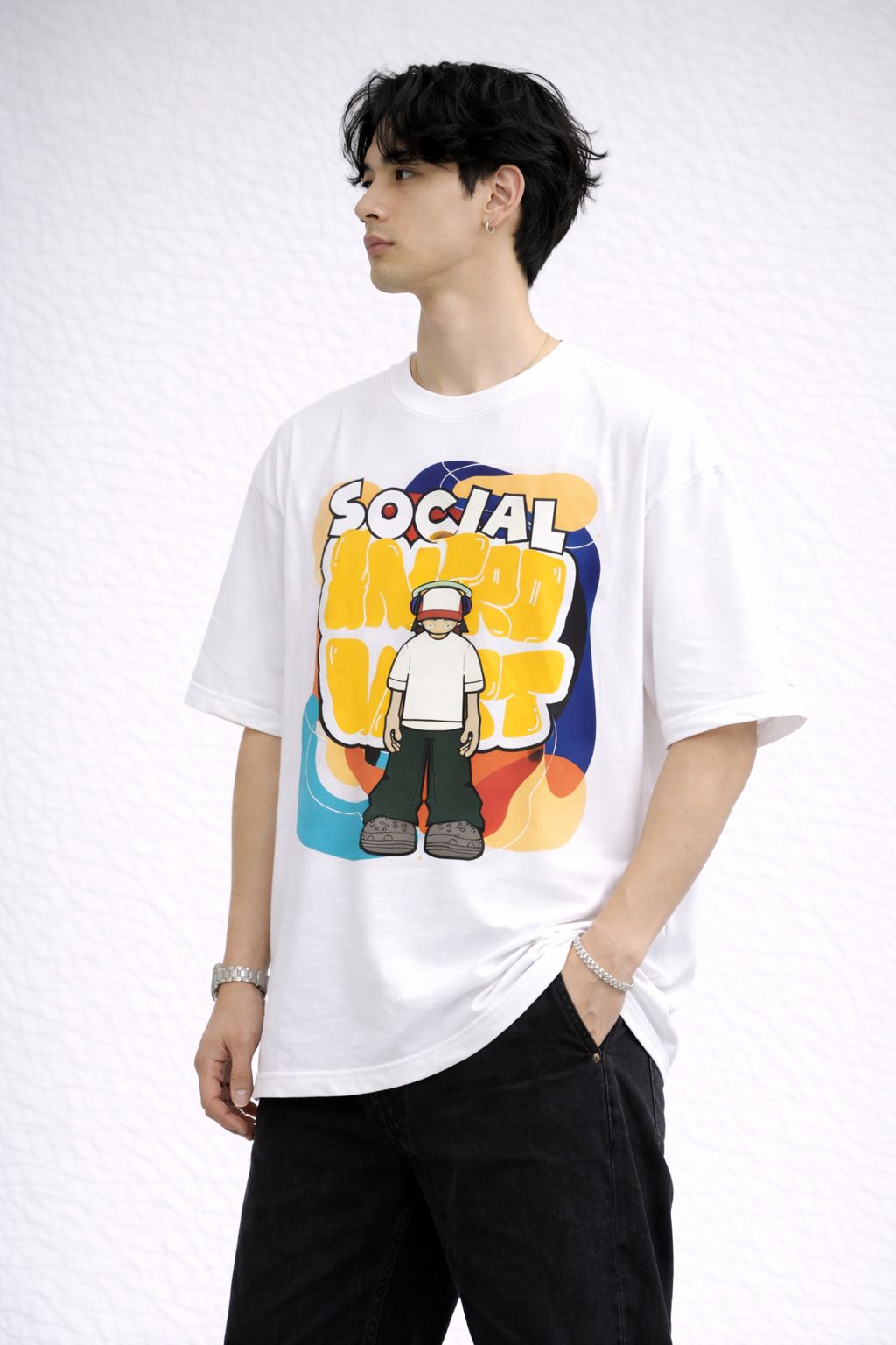 Unisex White Oversized Social Introvert Graphic T-Shirt