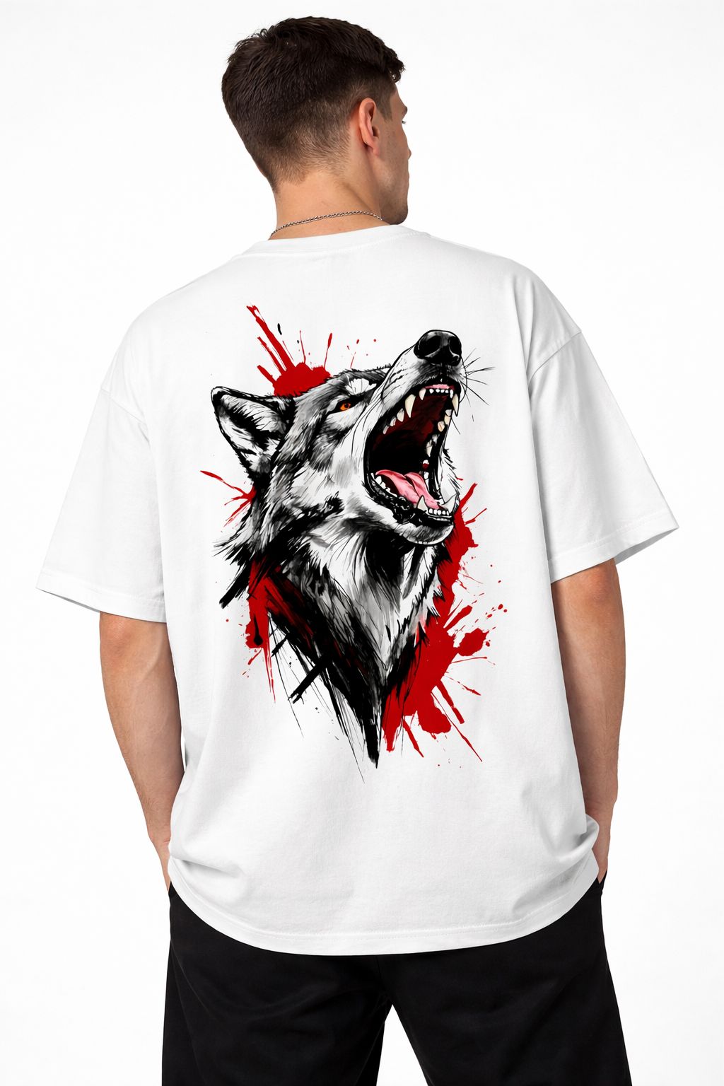 Alpha Wolf Back Print Oversized T-Shirt