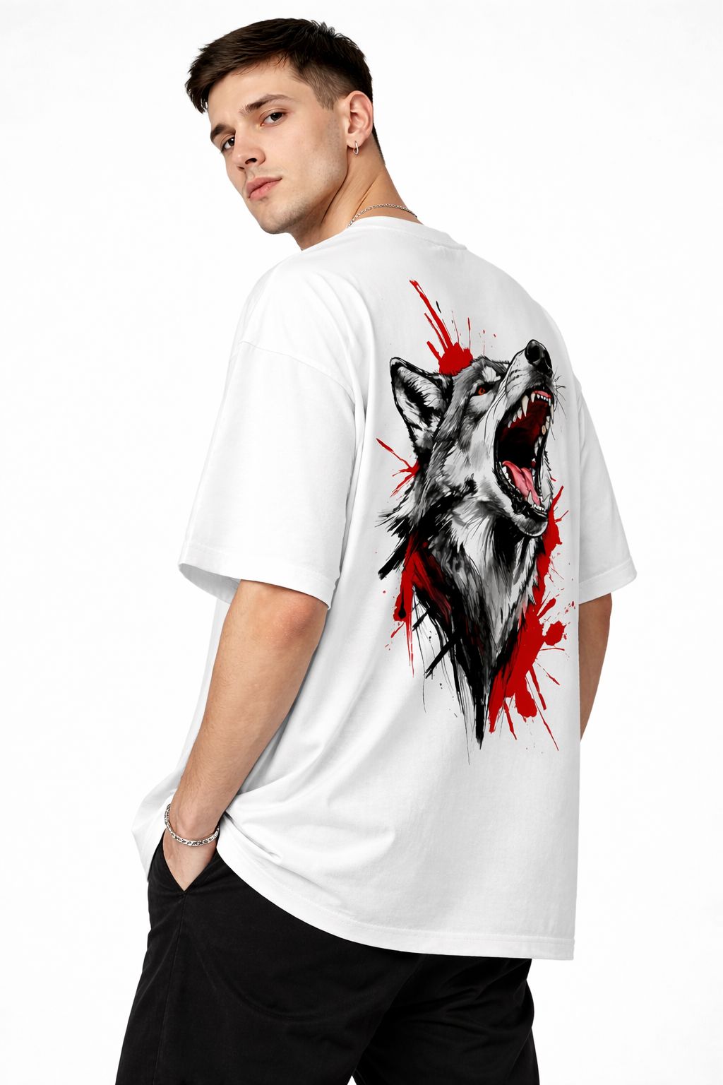 Alpha Wolf Back Print Oversized T-Shirt