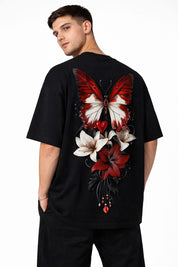 Crimson Butterfly Back Print Oversized T-Shirt