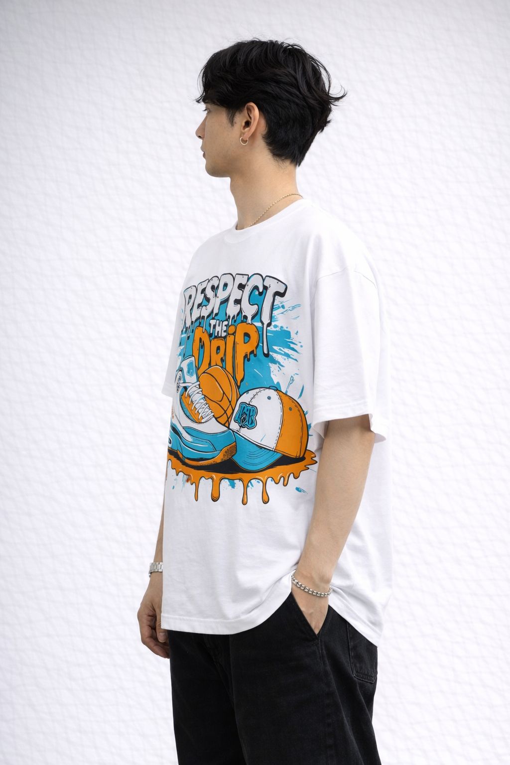 Men’s White Respect The Drip Graphic Printed T-Shirt