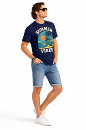 Men’s Navy Blue Summer Vibes Graphic Printed T-Shirt