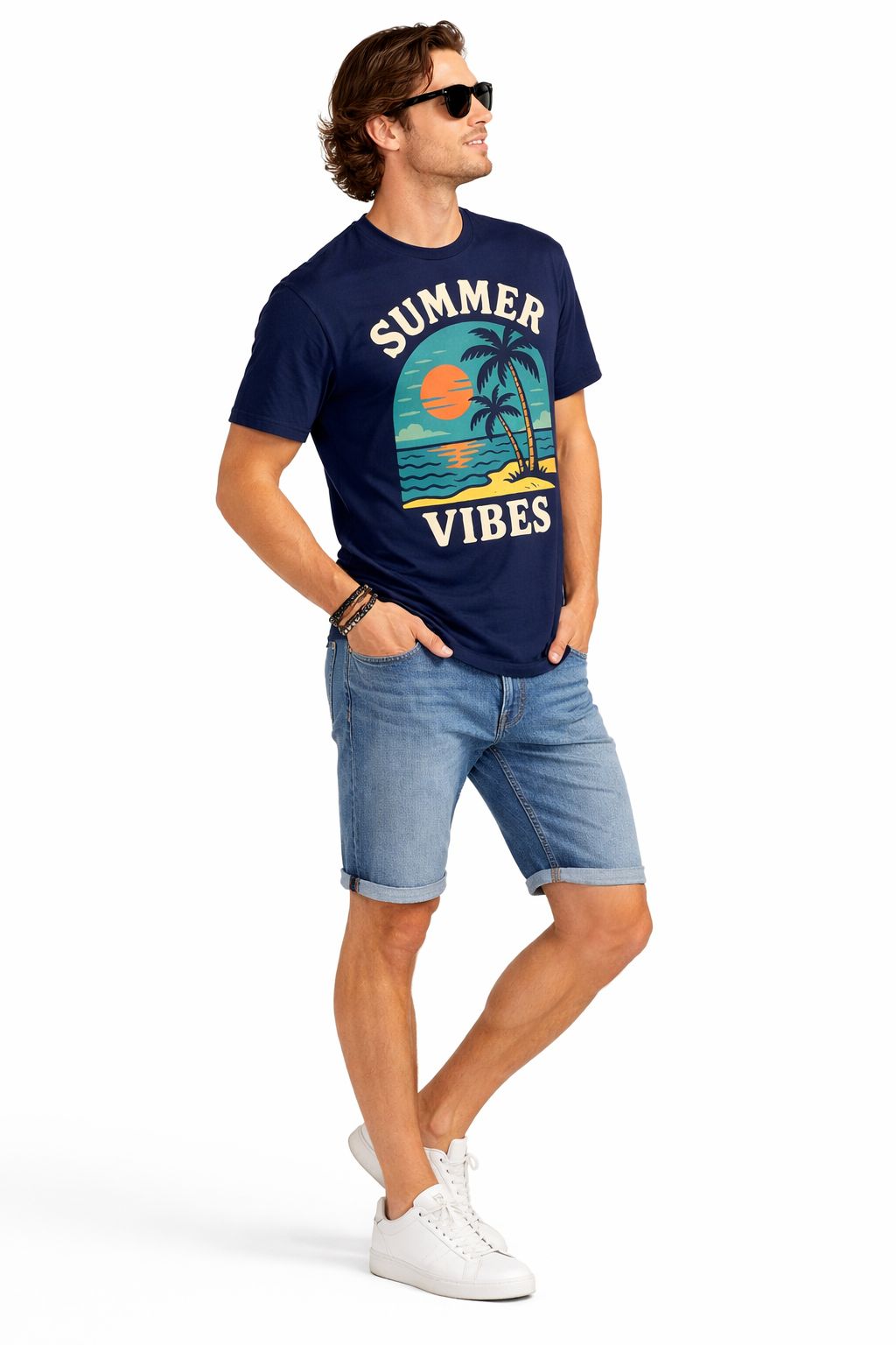 Men’s Navy Blue Summer Vibes Graphic Printed T-Shirt