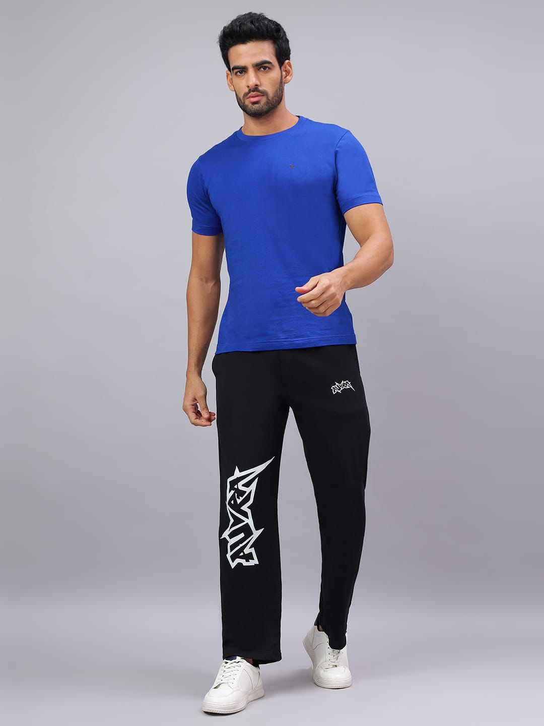 Black Graphic Print Relaxed Fit Track Pants - Auvra