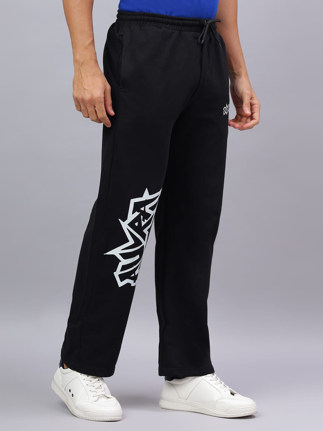 Black Graphic Print Relaxed Fit Track Pants - Auvra-4