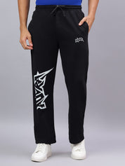 Black Graphic Print Relaxed Fit Track Pants - Auvra