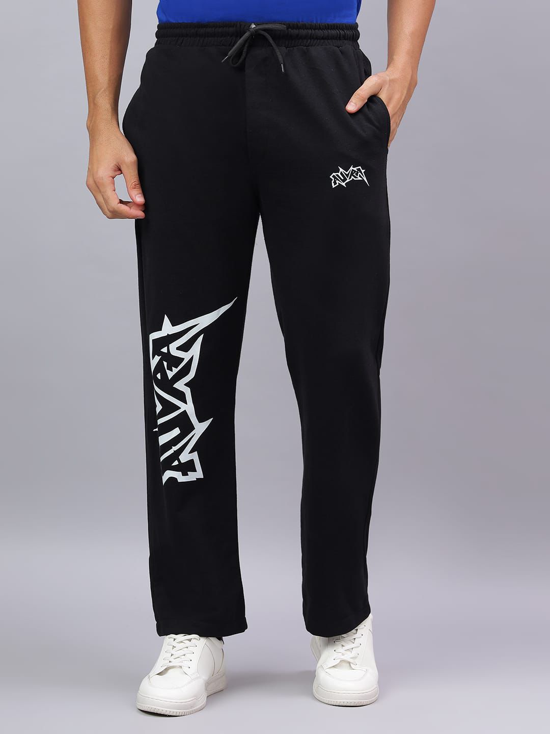 Black Graphic Print Relaxed Fit Track Pants - Auvra